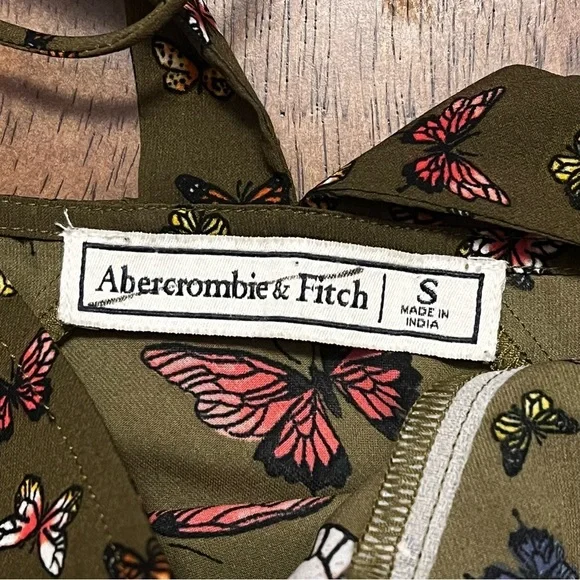 Abercrombie & Fitch Olive Butterfly Mini Dress Size Small - Picture 5 of 12